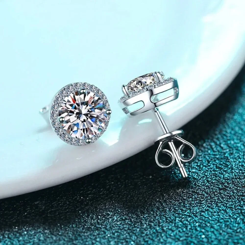 🆕 2.50 Carat Halo Diamond Earring Studs, 18K White Gold Hypoallergenic 🆕